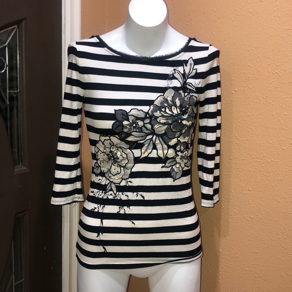White House Black Market striped floral shirt